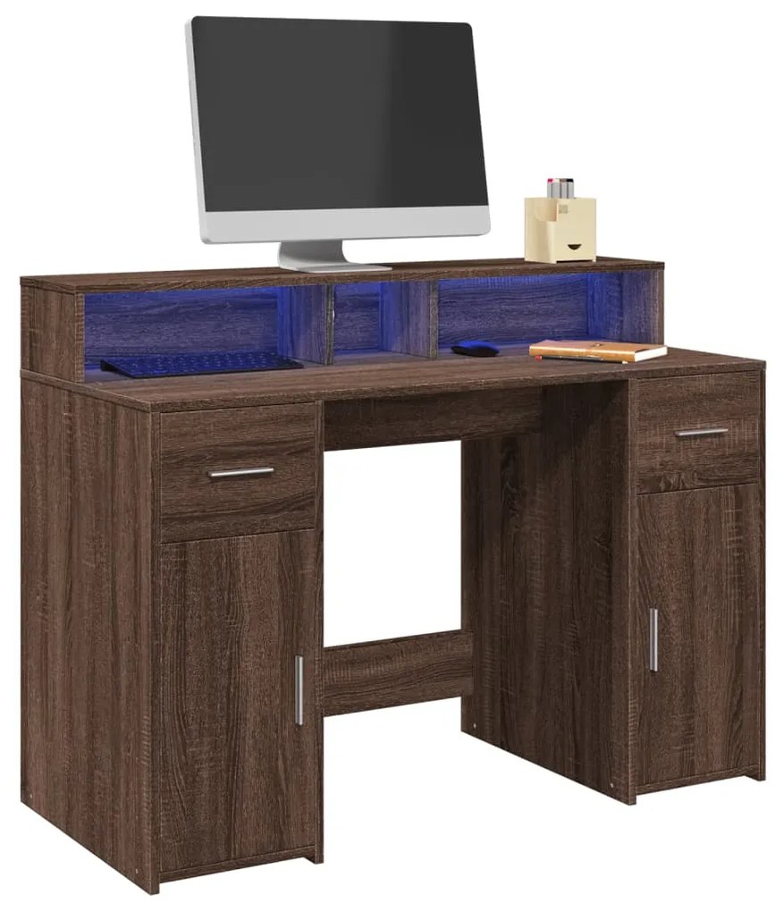 Γραφείο με LED Καφέ δρυς 120x55x91 εκ. Επεξεργ. Ξύλο