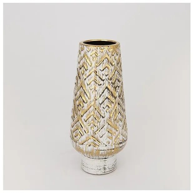 Βάζο Κεραμικό Λευκό &amp; Χρυσό 13x13x33cm 752-20061 Estheti-752-20061-Λευκό-Χρυσό 752-20061