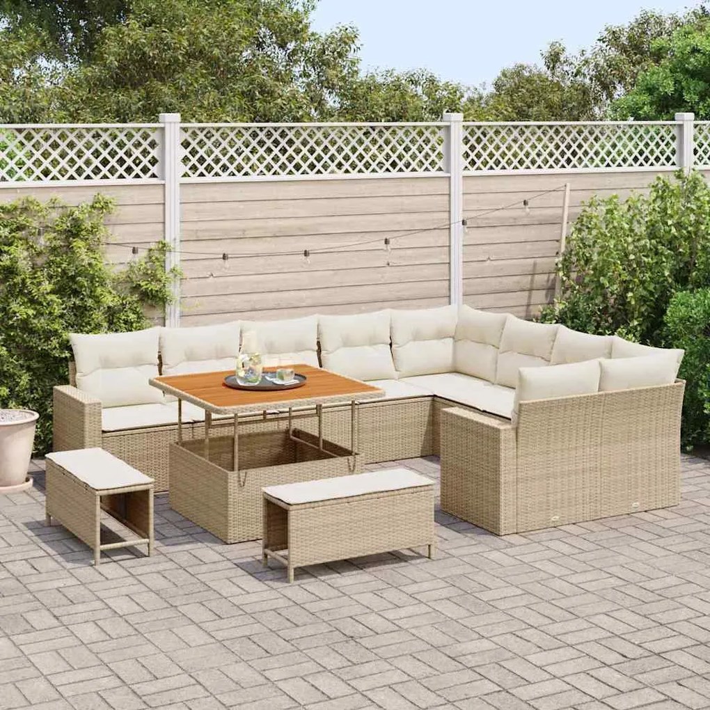 vidaXL Σετ Καναπέ Κήπου 12 pcs Μπεζ συνθετικό ρατάν