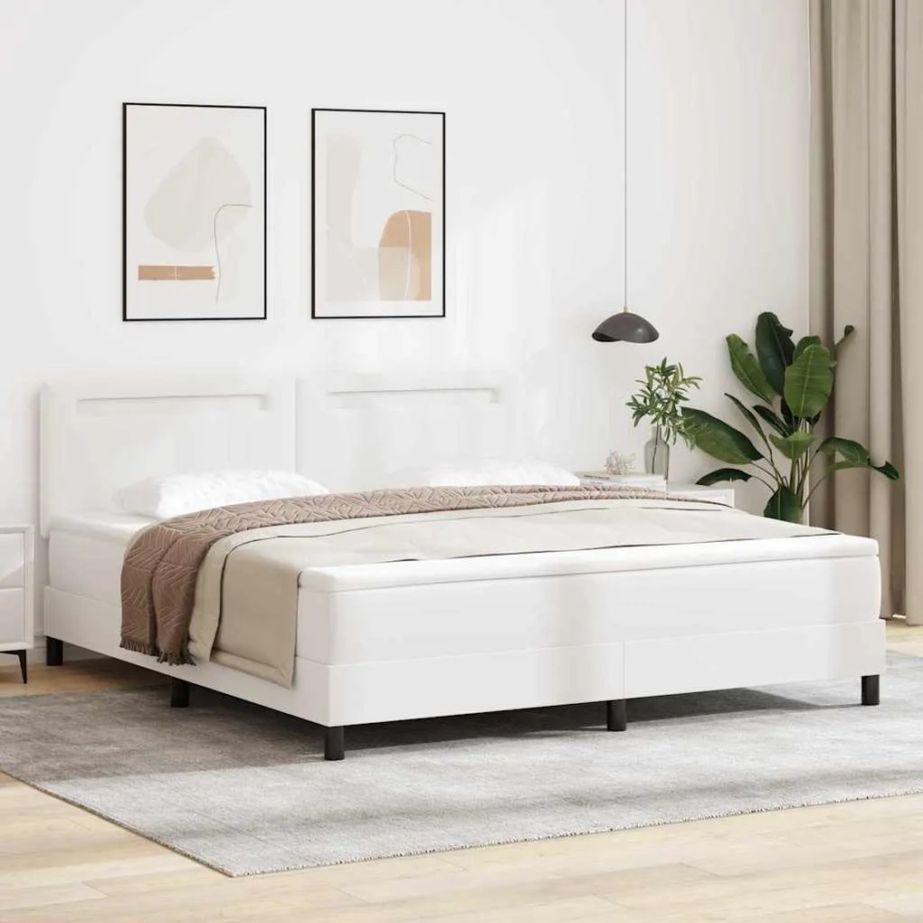 vidaXL Κρεβάτι Box Spring με Στρώμα - Λευκό Σούπερ Κινγκ από Ψεύτικο Δέρμα