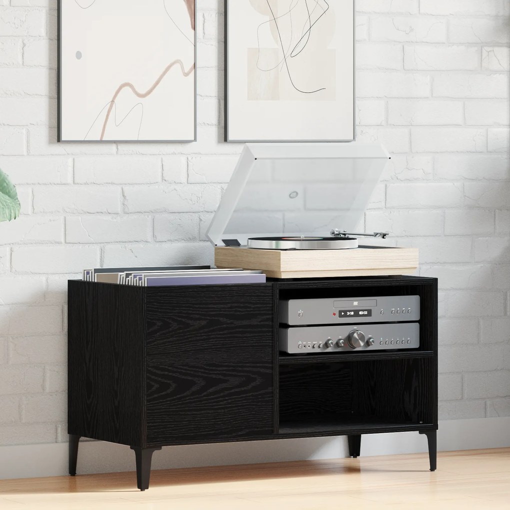 vidaXL Ντουλάπα Δίσκων Μαύρη Δρυς 84,5x38x48 εκ Επεξεργασμένο Ξύλο