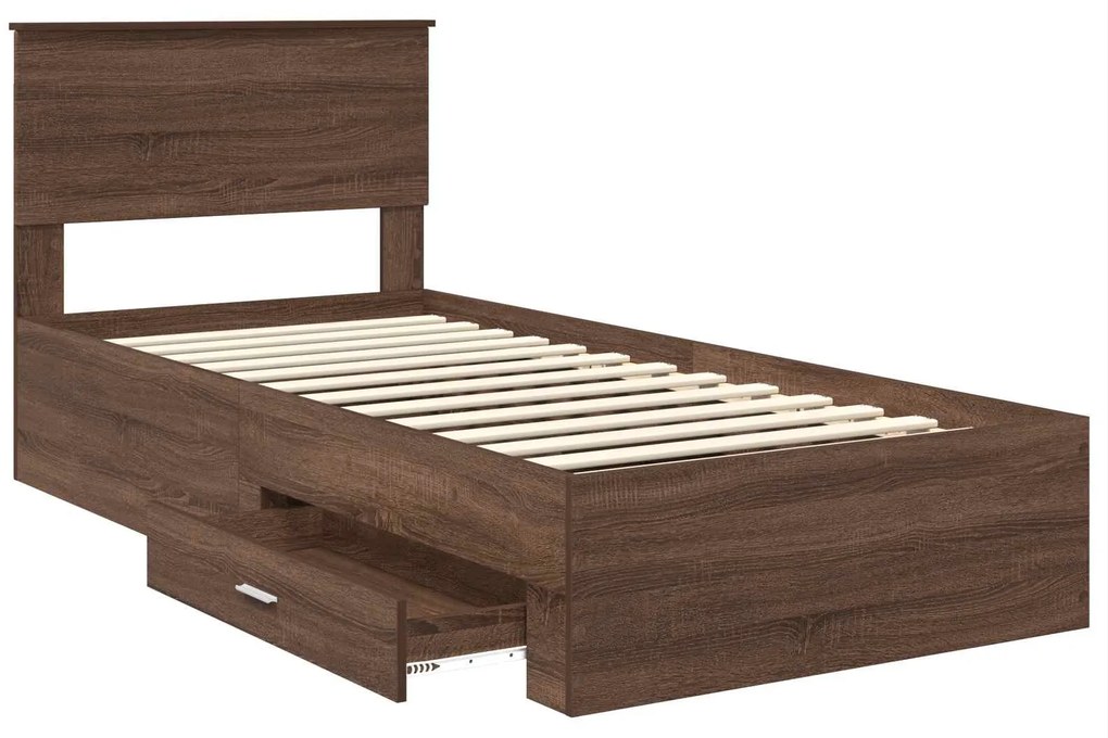 vidaXL Σκελετός Κρεβατιού Καφέ Δρύινο και Ασημί 100 x 200 cm