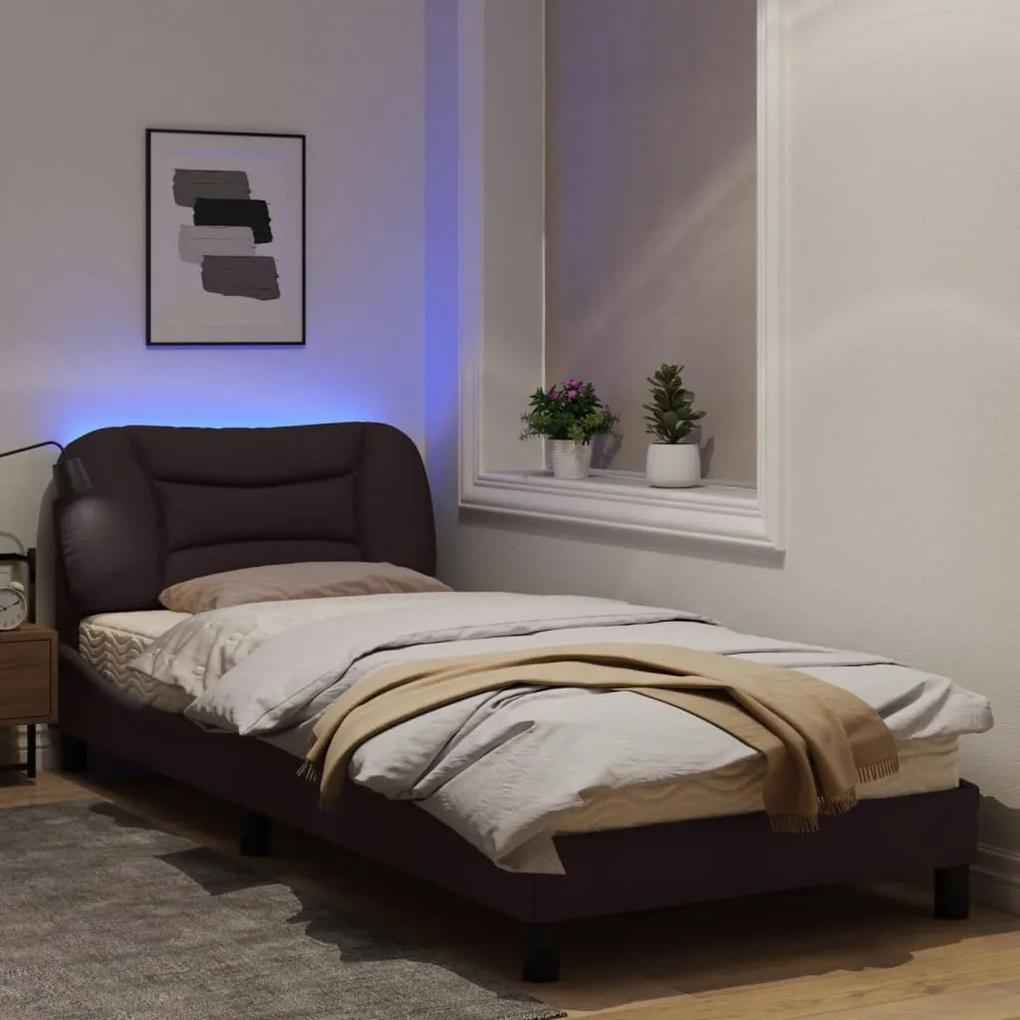 vidaXL Πλαίσιο Κρεβατιού με LED Σκούρο Καφέ 90x200 εκ. Υφασμάτινο