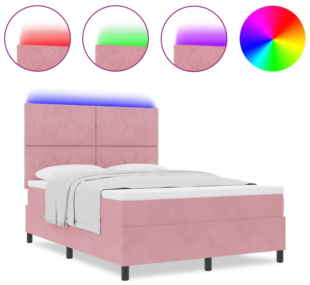 vidaXL Κρεβάτι Ύπνου με Στρώμα & LED Ροζ 140x200 εκ Βελούδινο