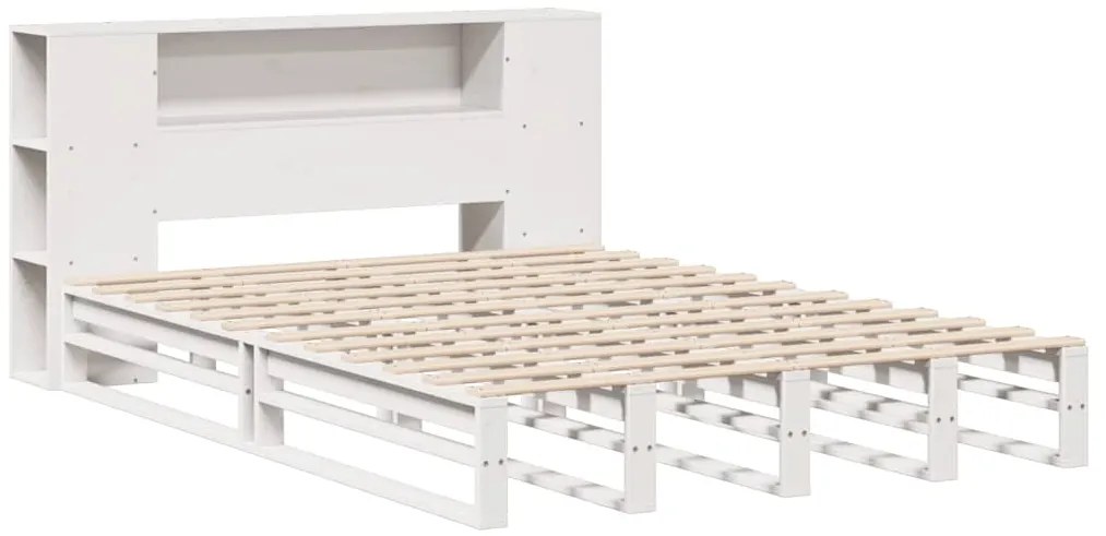 vidaXL Κρεβάτι Βιβλιοθήκη Χωρίς Στρώμα Λευκό 140x200 εκ Μασίφ Πεύκο
