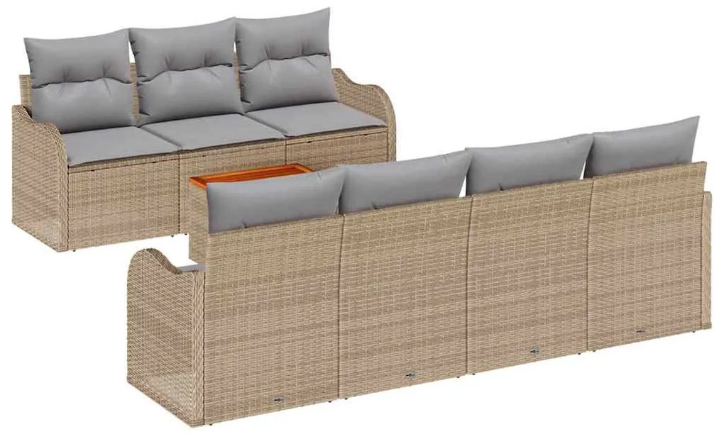 vidaXL Σετ Καναπέ Κήπου 8 pcs Μπέζ και Ανοιχτό Γκρι συνθετικό ρατάν