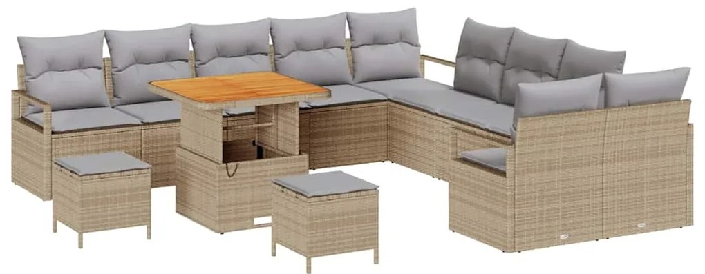 vidaXL Σετ Καναπέ Κήπου με μαξιλάρι 13 pcs Μπεζ Πολυ ράταν