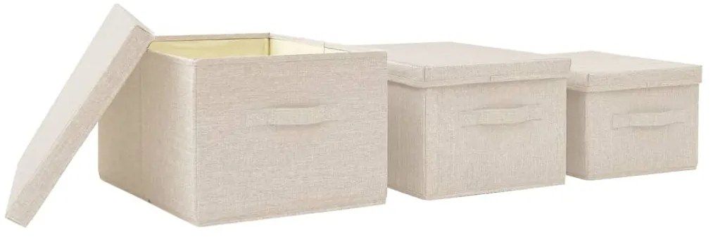 vidaXL Κουτιά Αποθήκευσης Στοιβαζόμενα Σετ 3 Τεμαχίων Κρεμ Υφασμάτινα