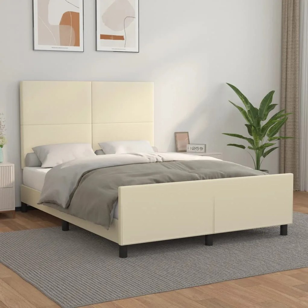 vidaXL Πλαίσιο Κρεβατιού με Κεφαλάρι Κρεμ 140x200 εκ. Συνθετικό Δέρμα