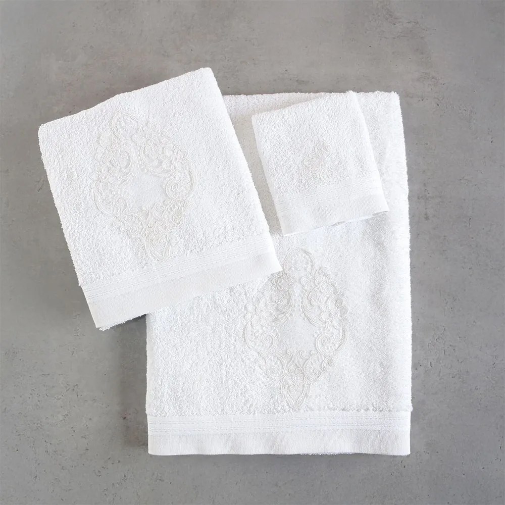 Πετσέτες Cybele (Σετ 3τμχ) White Ρυθμός Towels Set 80x150cm 100% Πενιέ Βαμβάκι