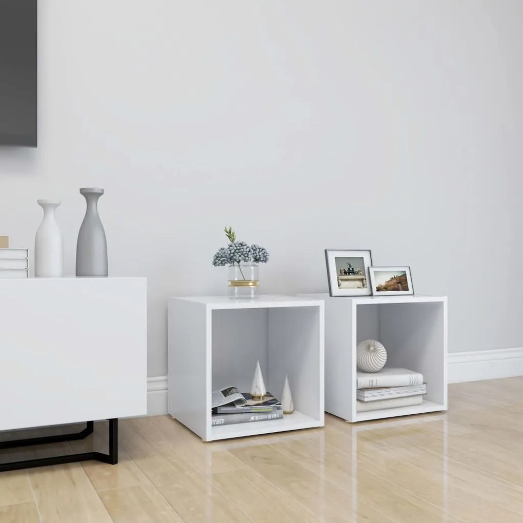 vidaXL Έπιπλα Τηλεόρασης 2 τεμ. Λευκά 37 x 35 x 37 εκ. από Επεξ. Ξύλο