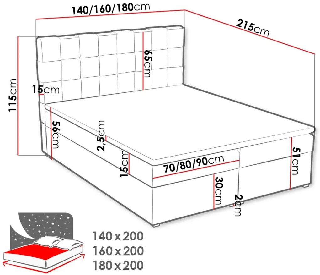 Επενδυμένο κρεβάτι Malmo Box-Gkri Anoixto-140 x 200