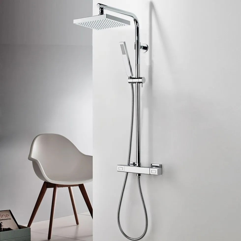 Eurorama Thermo Square Chrome Μπαταρία Ντους 2 Εξόδων με Κολώνα Σταθερού Ύψους 110 εκ. 613066-100
