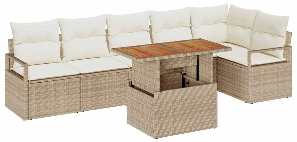 vidaXL Σέτ φαγητού για κήπο με μαξιλάρι 7 pcs Μπεζ και Κρέμα