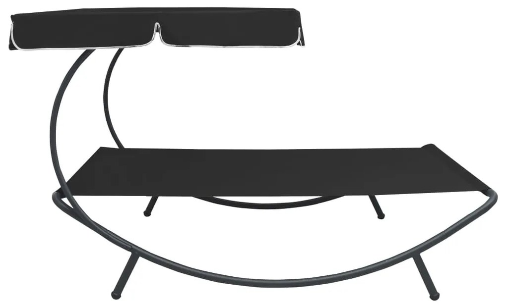 vidaXL Ξαπλώστρα - Κρεβάτι Διπλή Μαύρη με Σκίαστρο