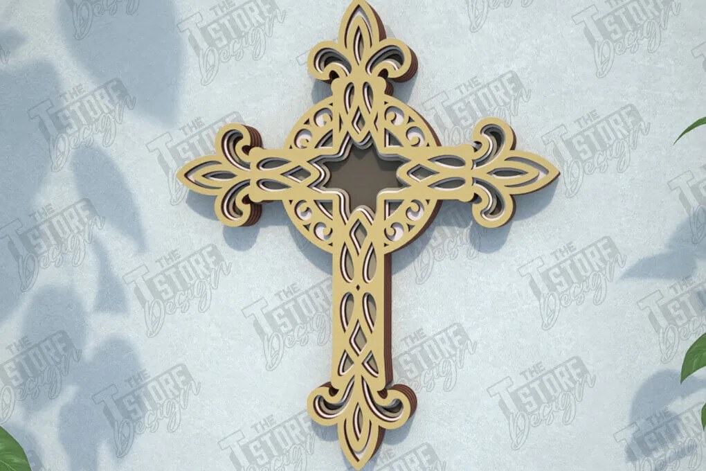Σετ των 2 Intra απο ξύλο plywood 3mm-4mm πάχος 3D Layered Cross | Χριστιανικό σύμβολο |CNC Δίασταση 30x20 cm INTRAFABR-108317963