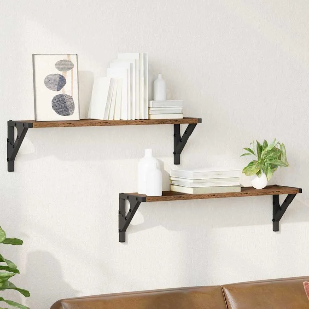 vidaXL Ράφια Τοίχου με ράφι 2 pcs Παλιό Ξύλο 60 x 15 x 15,5 cm