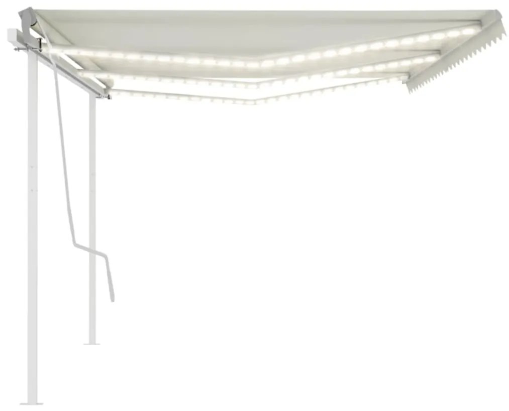 vidaXL Τέντα Συρόμενη Χειροκίνητη με LED Κρεμ 6x3,5 μ.