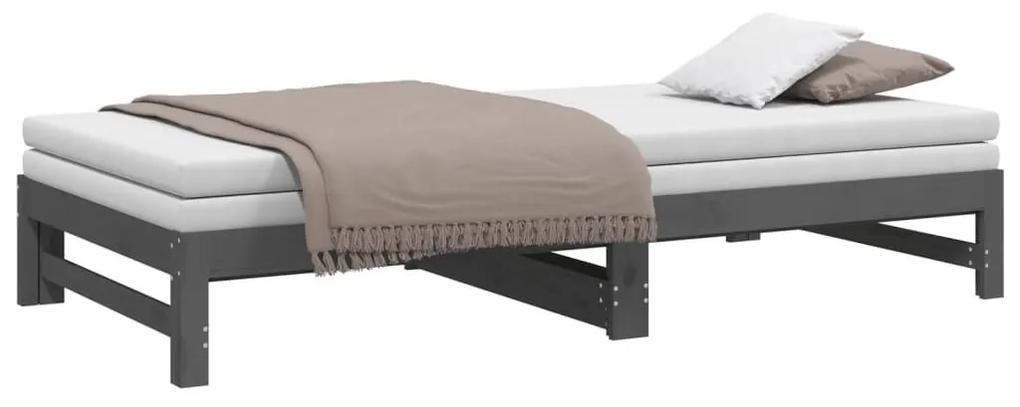 Καναπές Κρεβάτι Συρόμενος Γκρι 2x(100x200)εκ. Μασίφ Ξύλο Πεύκου - Γκρι