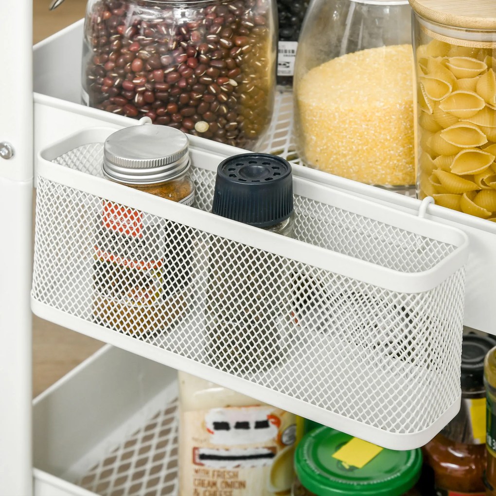 HOMCOM Κουζινικό τρόλεϊ με πίνακα διάτρησης, κρεμάστρες πετσετών και καλάθια αποθήκευσης, 51,5 cm x 32 cm x 75,6 cm, Λευκό