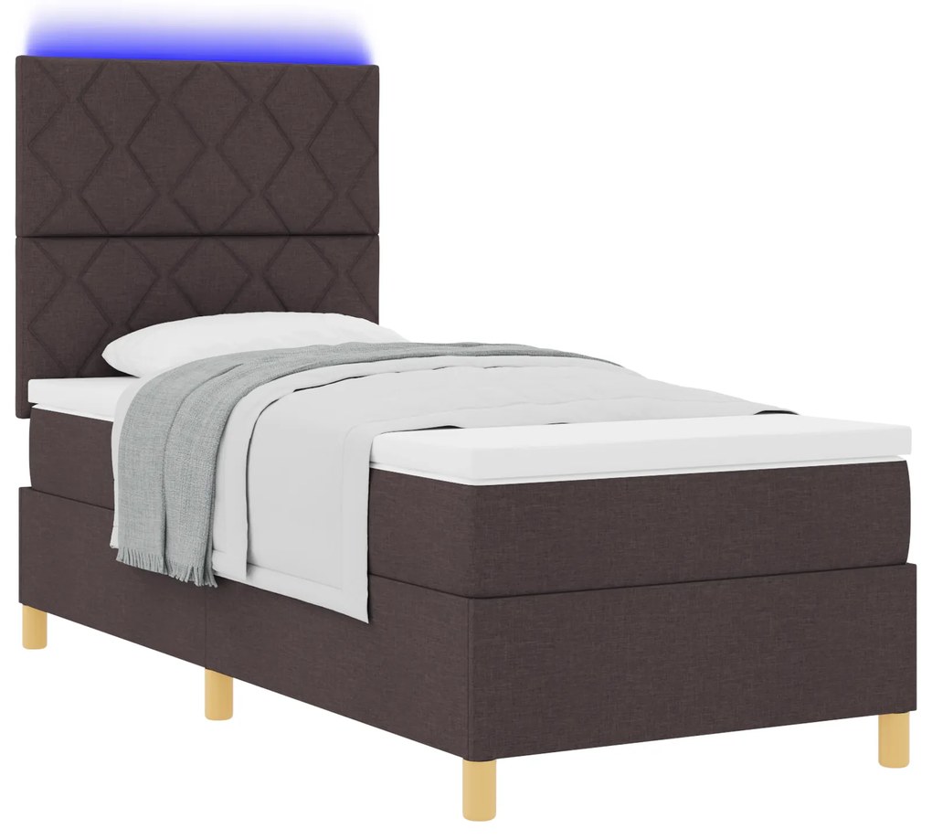 vidaXL Κρεβάτι Box Spring με Στρώμα & LED Σκούρο Καφέ 100x200 cm Ύφασμα