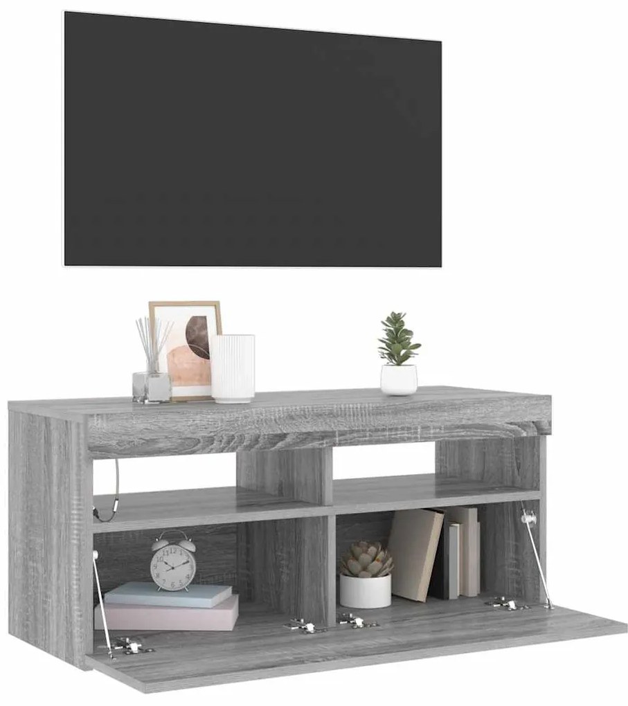 vidaXL Έπιπλο Τηλεόρασης με LED Γκρι Sonoma 90x35x40 εκ.