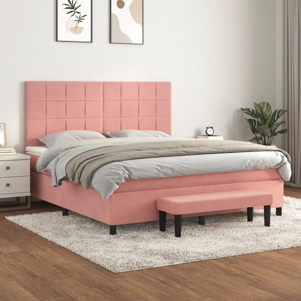 vidaXL Κρεβάτι Boxspring με Στρώμα Ροζ 180x200 εκ. Βελούδινο