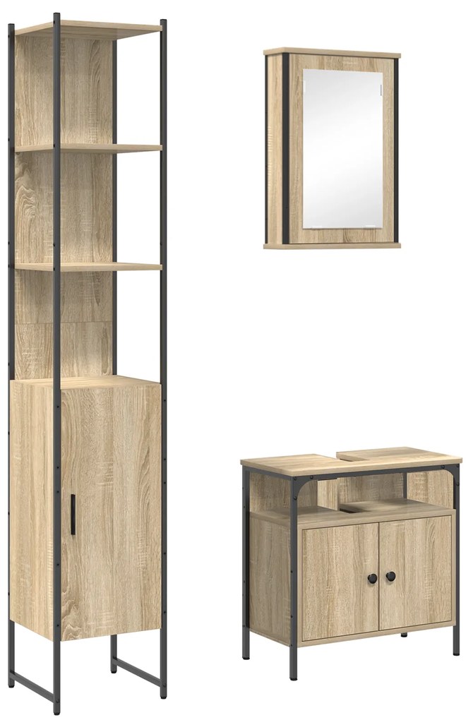 vidaXL Σετ Επίπλων Μπάνιου 3 pcs Sonoma Δρυς 33 x 33 x 185.5 εκ