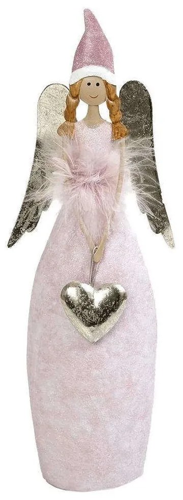 Γυναικεία Φιγούρα Με Φτερά Και Καρδιά MT2635K1 14x8x41cm Pink-Gold Espiel