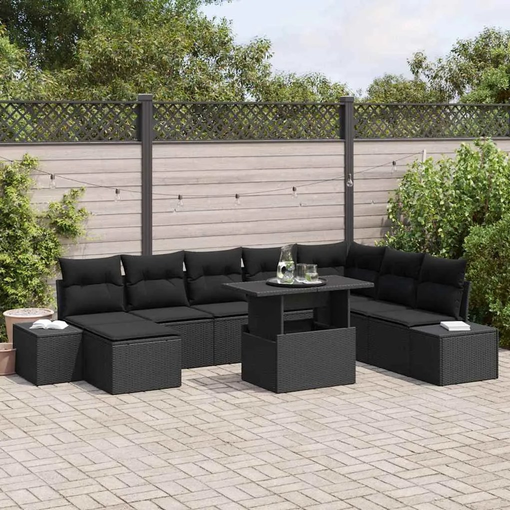 vidaXL Σετ Καναπέ Κήπου με μαξιλάρι 9 pcs Μαύρο