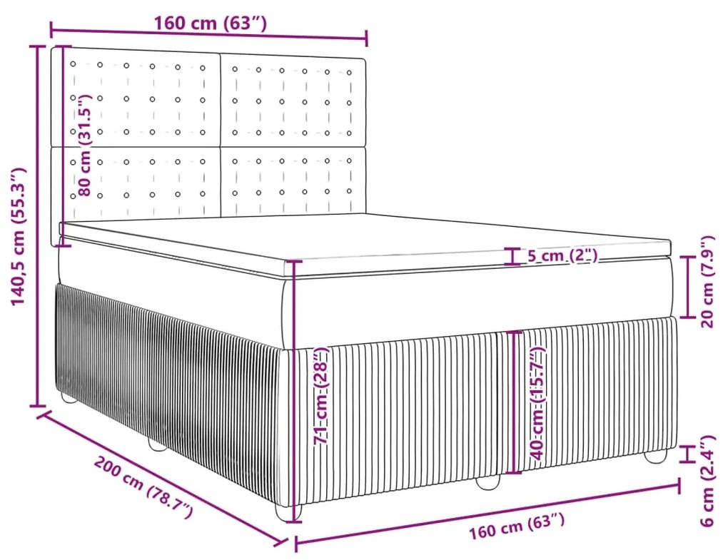 Κρεβάτι Boxspring με Στρώμα Ανοιχτό Γκρι 160x200 εκ. Βελούδινο - Γκρι