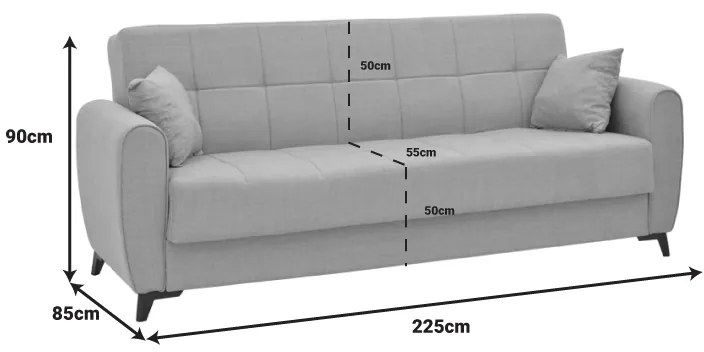 Καναπές-κρεβάτι με αποθηκευτικό χώρο τριθέσιος Lincoln pakoworld μπεζ ύφασμα 225x85x90εκ