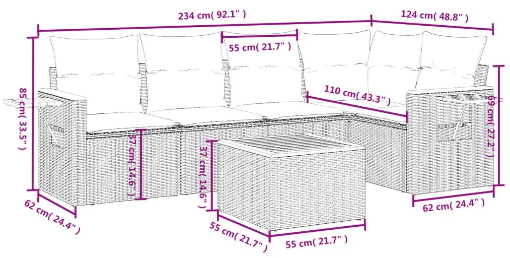 vidaXL Σετ Καναπέ Κήπου 6 τεμ. Μπεζ Συνθετικό Ρατάν με Μαξιλάρια