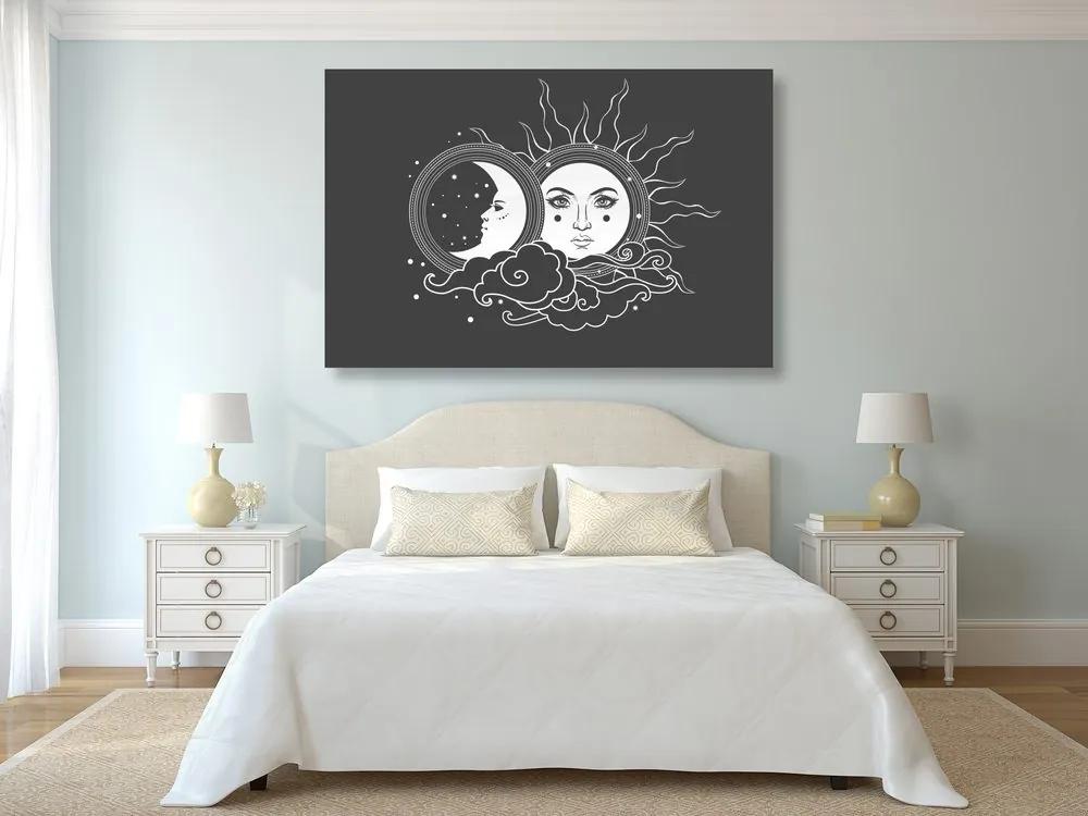 Εικόνα ασπρόμαυρης αρμονίας του ήλιου και της σελήνης - 90x60