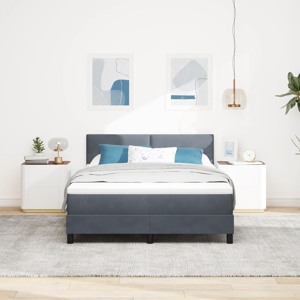 vidaXL Κρεβάτι Box Spring με Στρώμα Γκρί 160x200 εκ Βελούδο