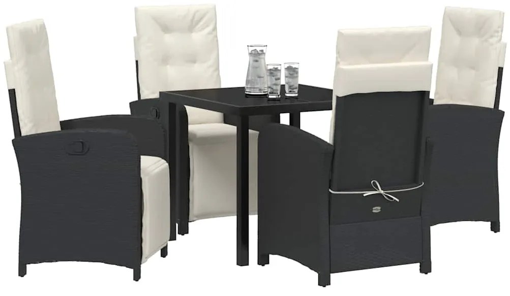 vidaXL Σέτ φαγητού για κήπο με μαξιλάρι 5 pcs Μαύρο συνθετικό ρατάν