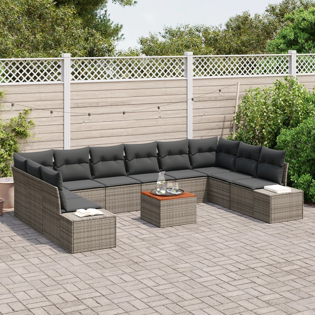 vidaXL Σετ καναπέ κήπου 11 pcs Γκρι Ρατάν & Πολυεστέρας