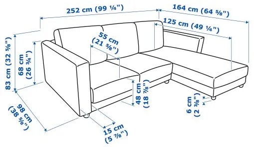 VIMLE τριθέσιος καναπές με σεζλόνγκ 193.991.27