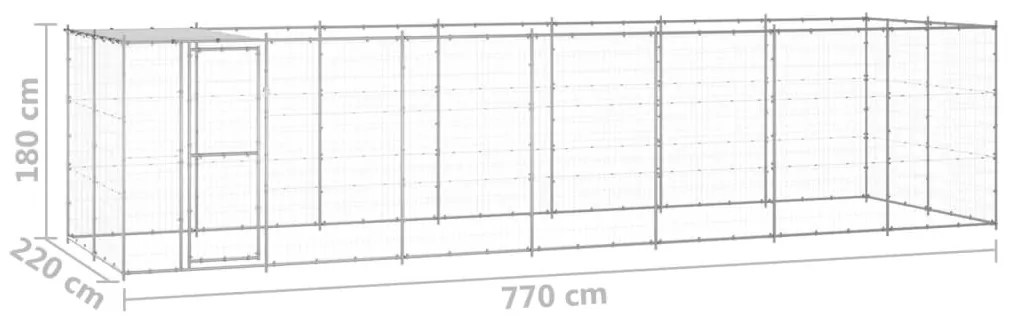 vidaXL Κλουβί Σκύλου Εξ. Χώρου με Στέγαστρο 16,94 μ² Γαλβ. Χάλυβας