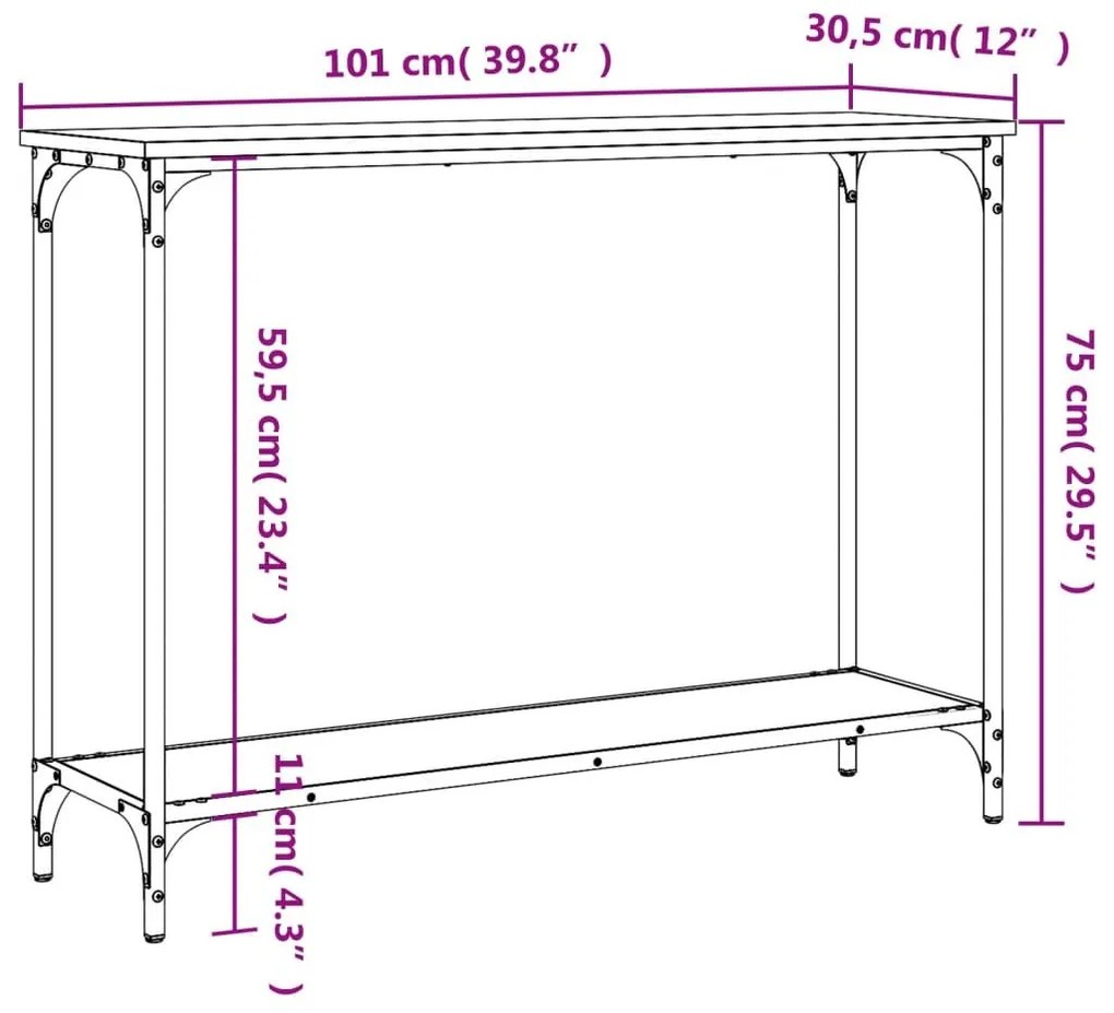 Τραπέζι Κονσόλα Γκρι Sonoma 101x30,5x75 εκ. Επεξεργασμένο Ξύλο - Γκρι