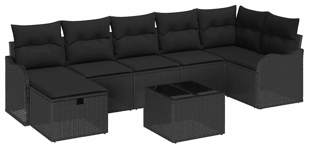 vidaXL Σετ Καναπέ Κήπου 8 pcs Μαύρο 287.5 x 122.5 x 85 cm Πολυ ράταν