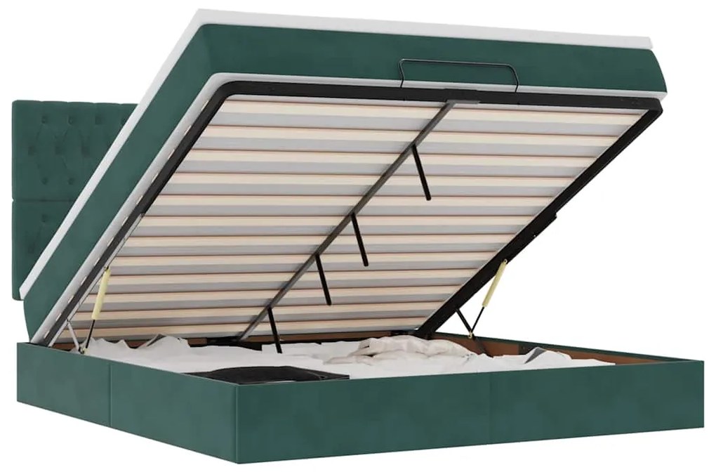 vidaXL Οθωμανικό κρεβάτι με στρώματα&LEDs Dark Green 180x200cm Velvet
