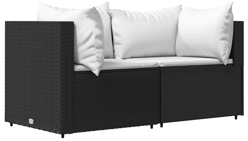 vidaXL Καναπέδες Κήπου Γωνιακοί με Μαξιλάρια 2 τεμ. Μαύρο Συνθ. Ρατάν