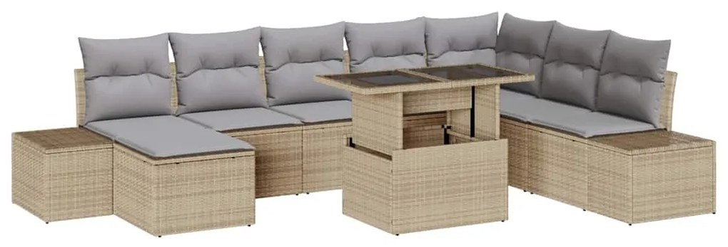 vidaXL Σετ Καναπέ Κήπου με μαξιλάρι 9 pcs μπεζ και ανοιχτό γκρι