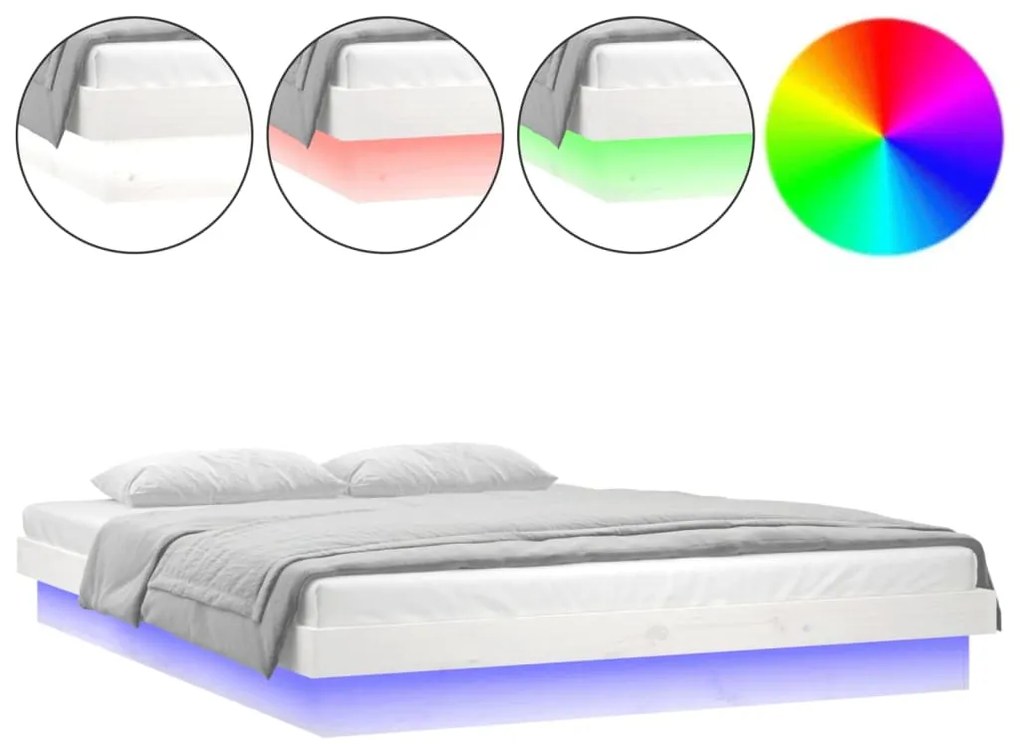 vidaXL Πλαίσιο Κρεβατιού με LED Λευκό 140 x 190 εκ. από Μασίφ Ξύλο