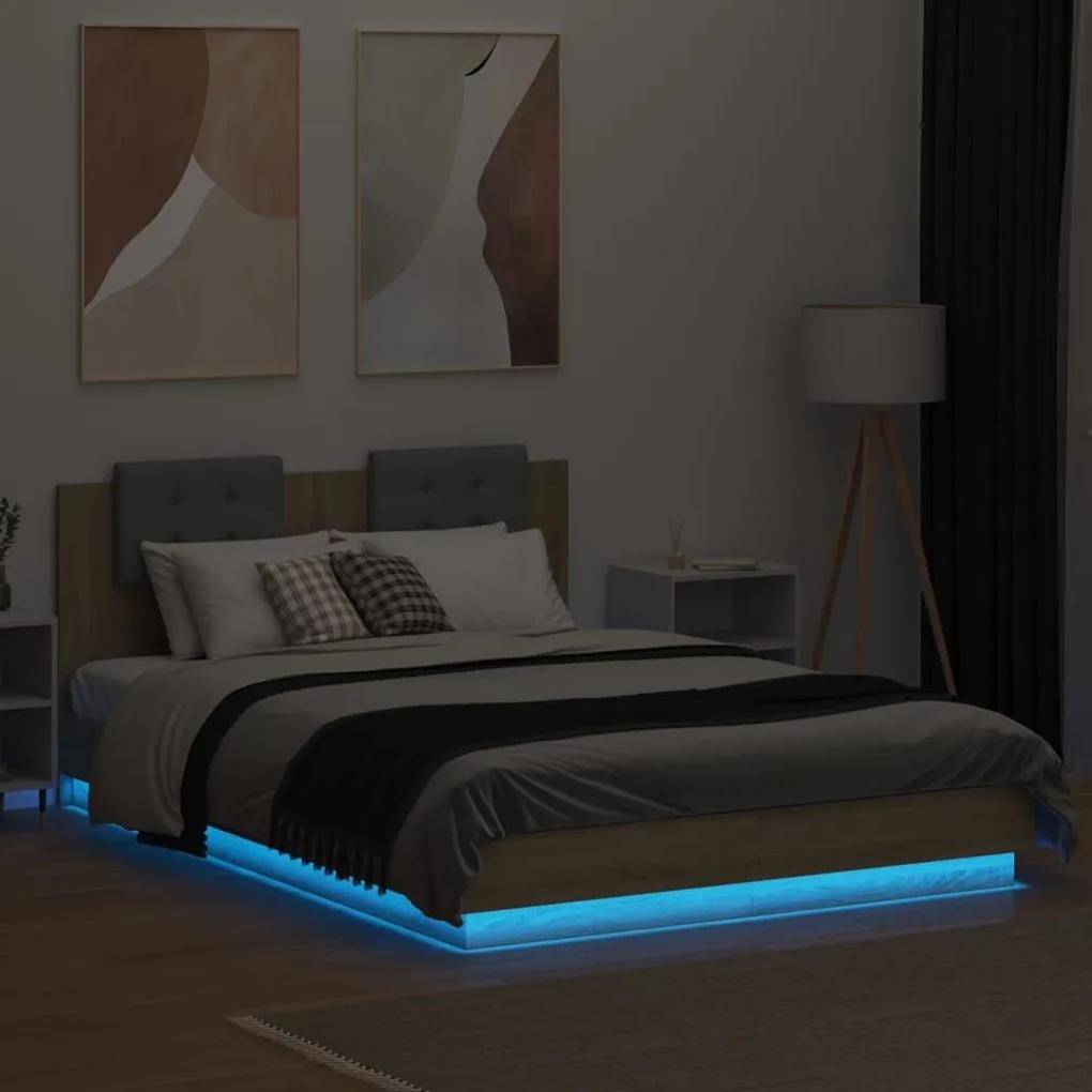 Πλαίσιο Κρεβατιού με Κεφαλάρι/LED Sonoma δρυς 150x200 εκ. - Καφέ