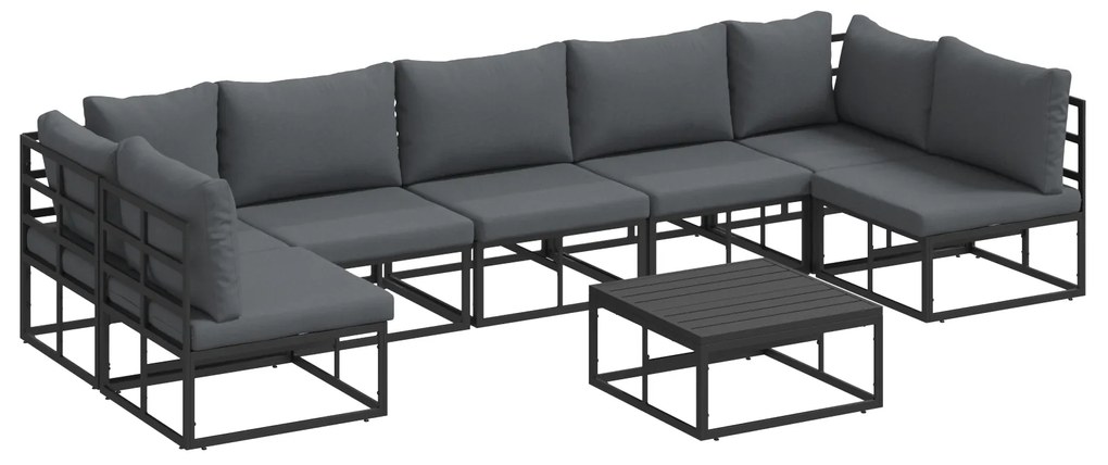 vidaXL Σετ Καναπέ Κήπου 8 pcs Μαύρο 70 x 70 x 32 εκ Αλουμίνιο