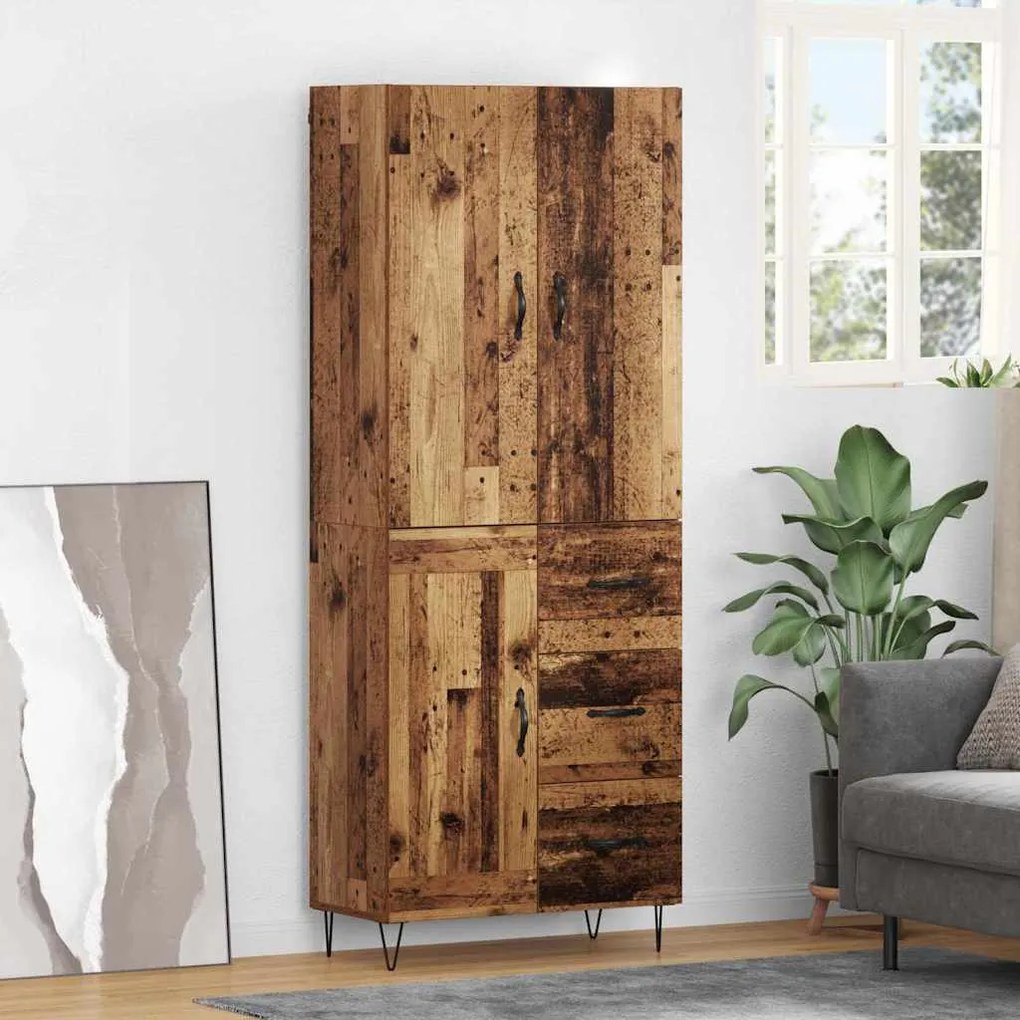Highboard με συρτάρι 2 pcs Παλιό ξύλο Μηχανική ξυλεία και γυαλί