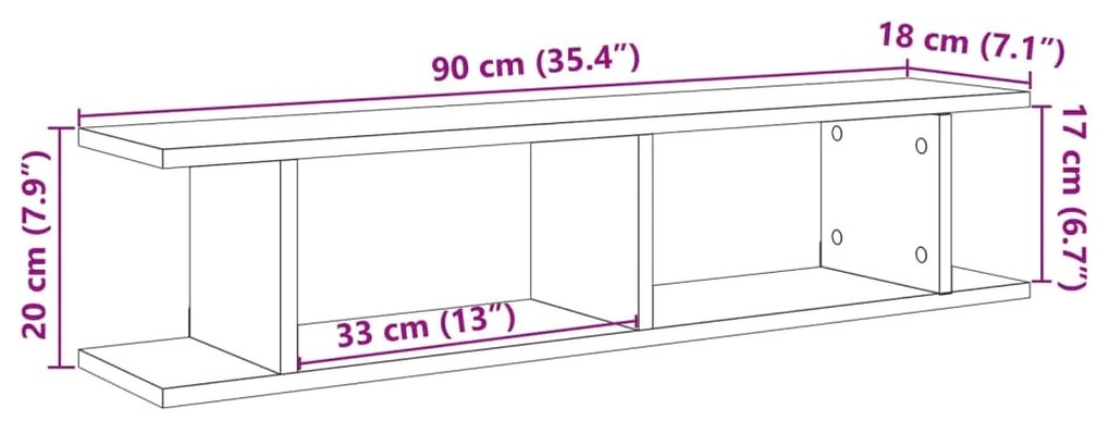 Ραφιέρες Τοίχου 2 τεμ. Μαύρες 90 x 18 x 20 εκ. Επεξεργ. Ξύλο - Καφέ