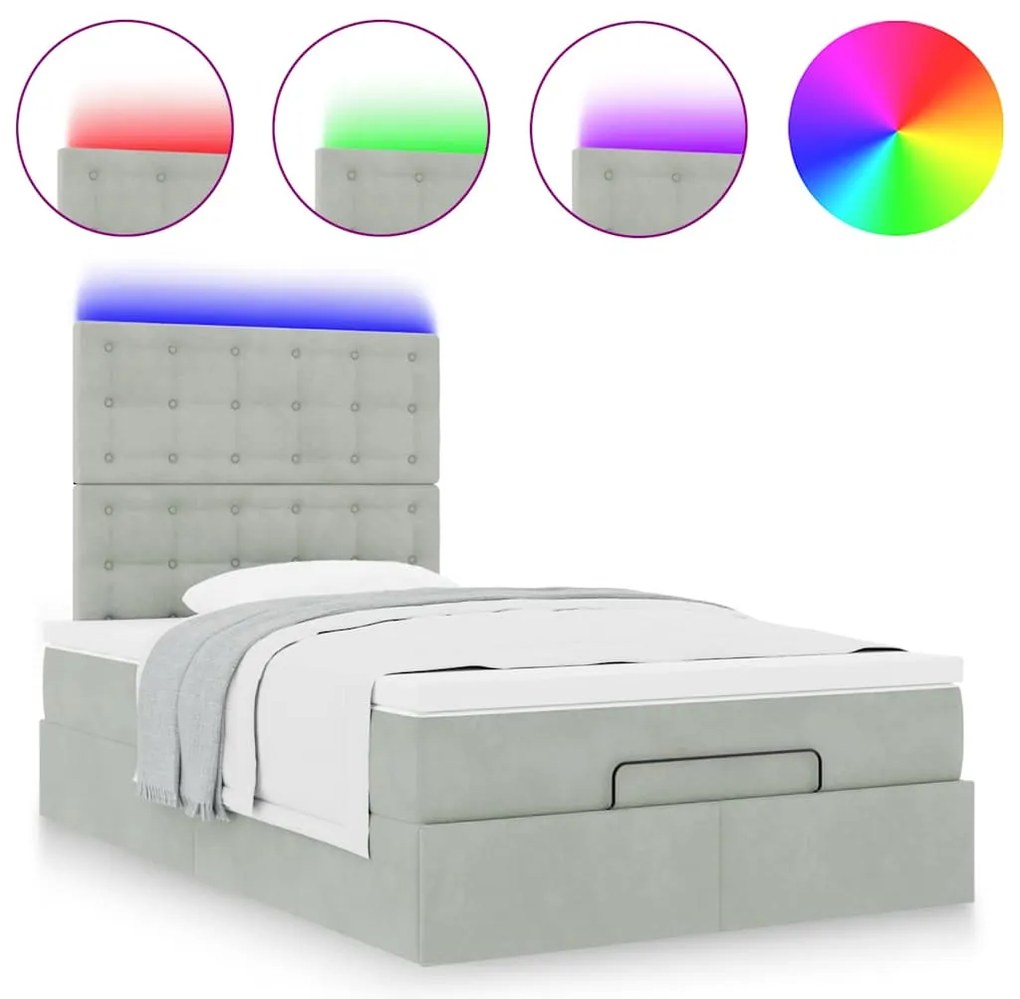 Οθωμανικό κρεβάτι με στρώματα &amp; LEDs Ανοιχτό γκρι Βελούδο 3314456